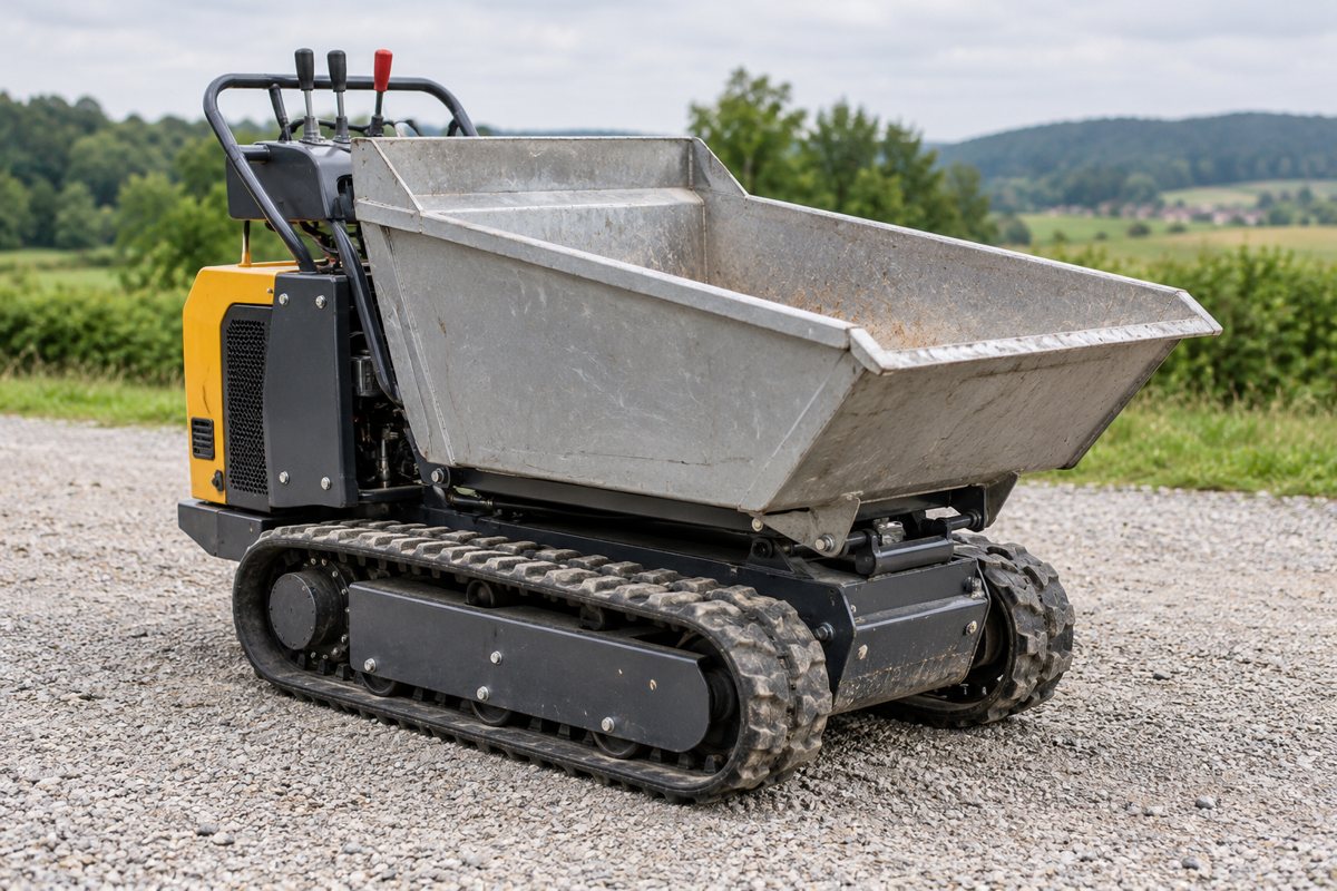 Kompakter Raupendumper auf einem Kiesplatz