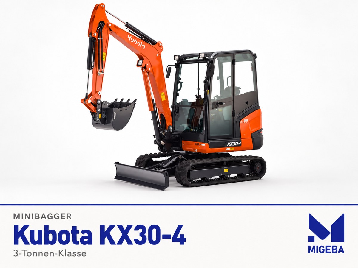 Kubota KX030-4 – Grafisch überarbeitete Produktabbildung aus dem Migeba-Mietangebot